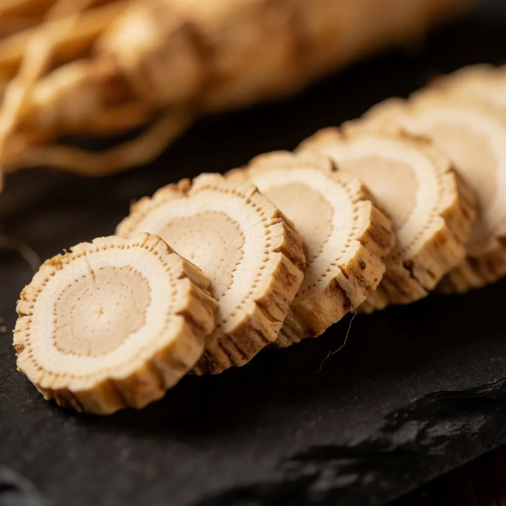 Sliced ginseng root cross-sections